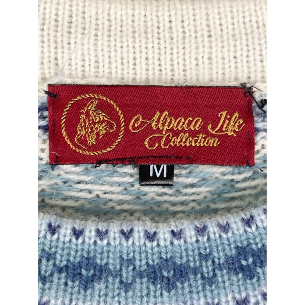 Alpaca Life Collection‎ Womens Fair Isle Wool Sweater M White Cozy Crewneck - Picture 5 of 7